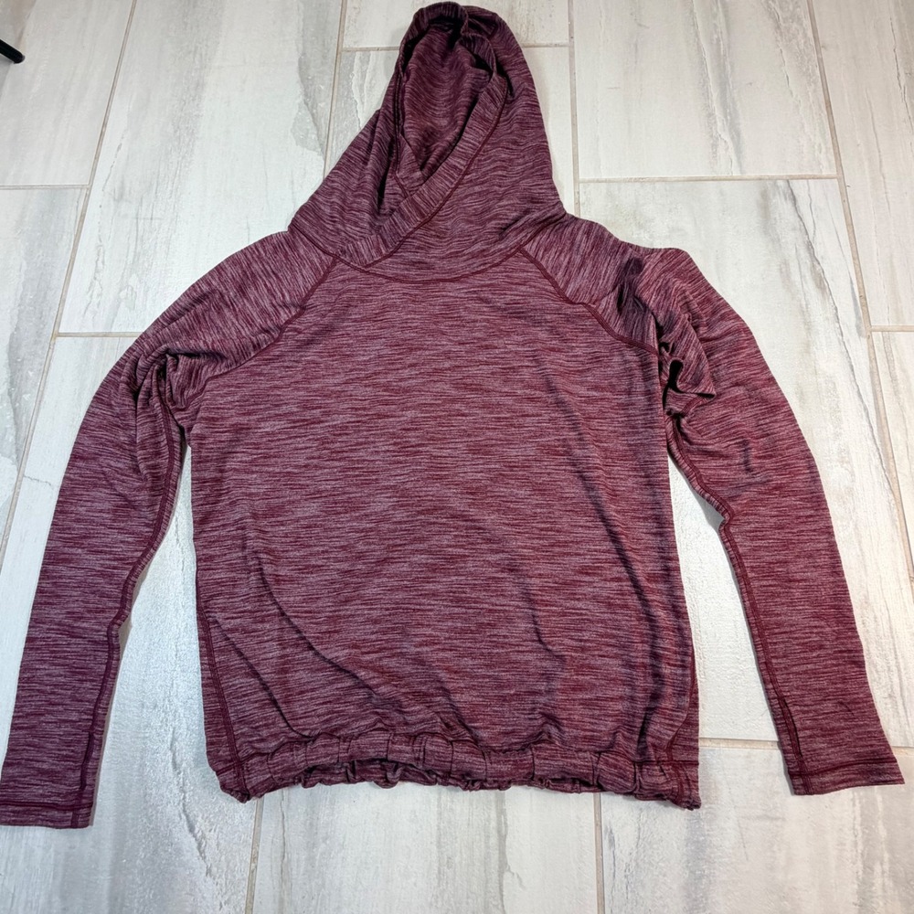 Lululemon Heathered Burgundy Space Dye Cinched Hem Activewear Hoodie Pullover